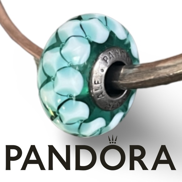 Genuine Pandora Murano Glass Bead "Teal Lattice" Faceted - 791625 - retired - Picture 3 of 8